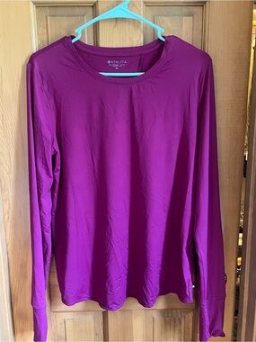 Athleta Long Sleeve Crew Neck Top in Deep Magenta